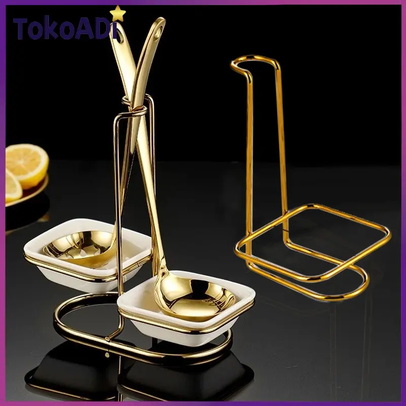 2in1 Warna Emas Ladle Stand Spoon Holder Tempat Sendok Sup Holder Tempat Sendok Sup