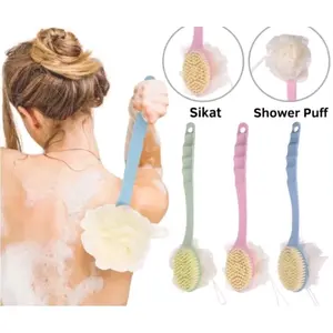 Sikat gosok mandi+shower puff gagang panjang