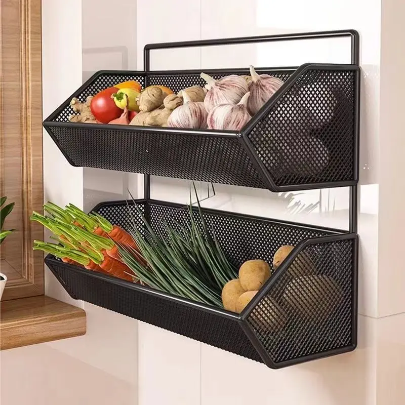 Giá Để Đồ Nhà Bếp, Giá Để Gừng Và Tỏi, Giá Để Đồ Hai Lớp, Không Cần Đinh, Treo Tường, Giá Thoát Nước Gia Vị Rau Củ, Dụng Cụ Hữu Ích 0