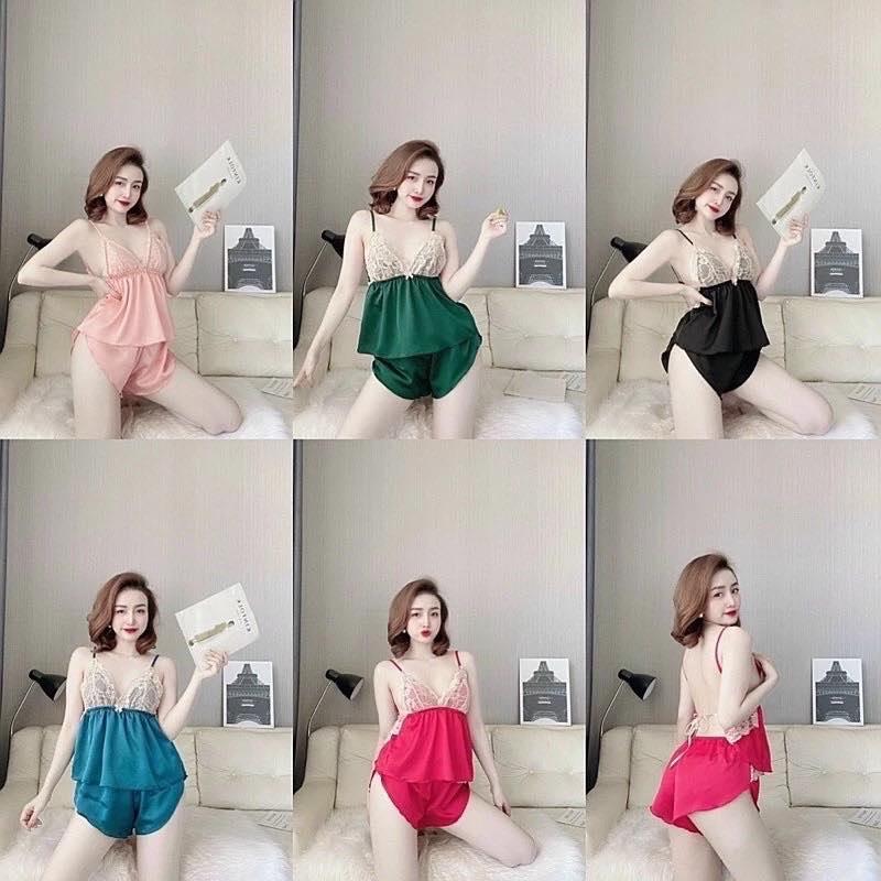 Đồ ngủ 2 dây bigsize(SIZE 40-70KG)/ Đồ ngủ gợi cảm sexy có mút ngực cột dây sau lưng mã 3 5