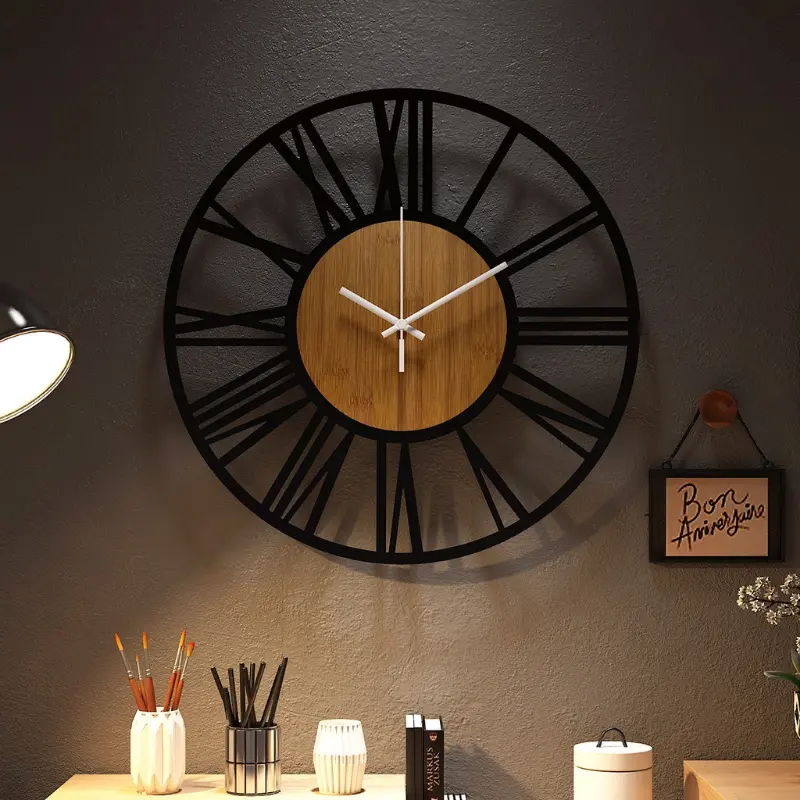 LIMA CORAZON 【COD】Modern Minimalist Creative Iron Wood Roman Wall Clock ...