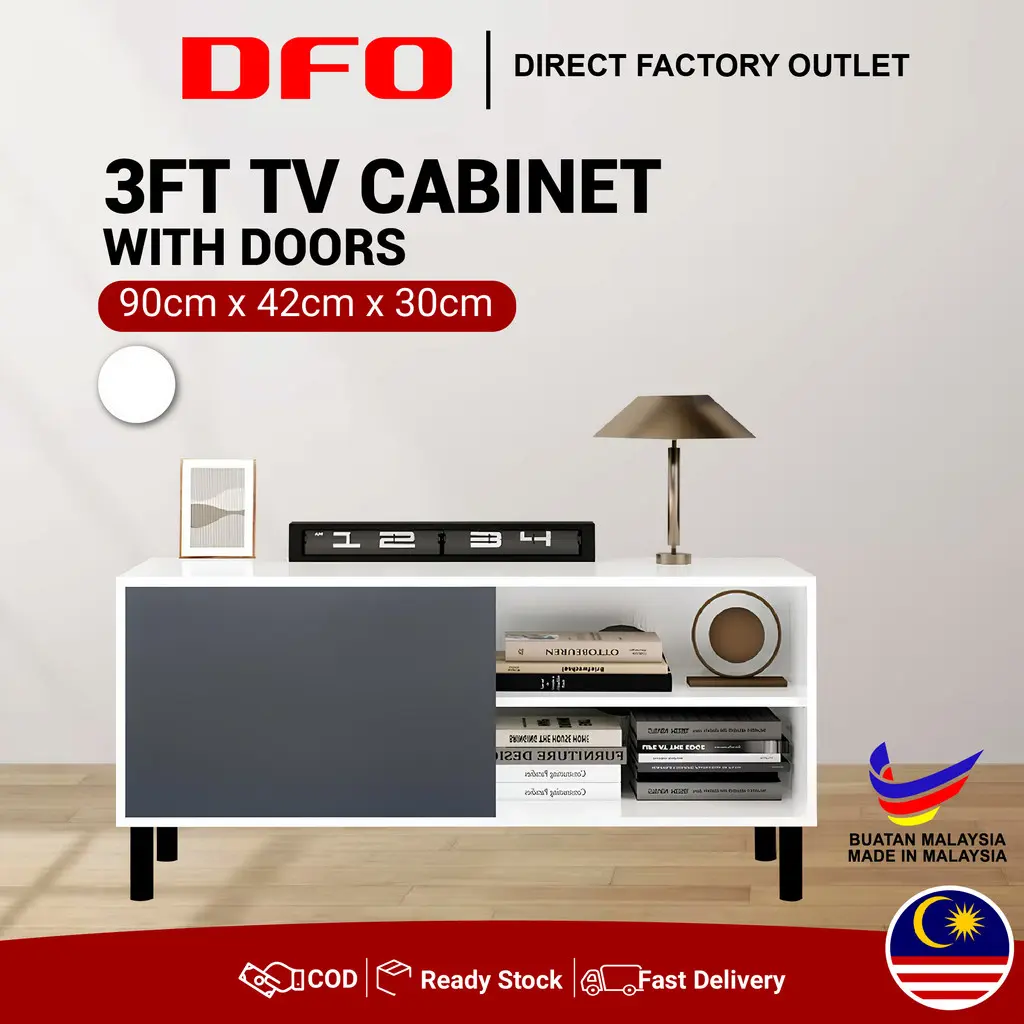 DFO 3ft TV Cabinet with Doors /TV Stand/Living Room Furniture/Rak Tv/Almari Tv/Wood Furniture