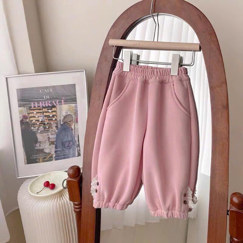 Linhmit Kids - Q3 - Combo quần bomber vải nỉ bông cao cấp cho bé gái phối ren cực xinh xu hướng 2024 phom từ 10-30kg - Hồng