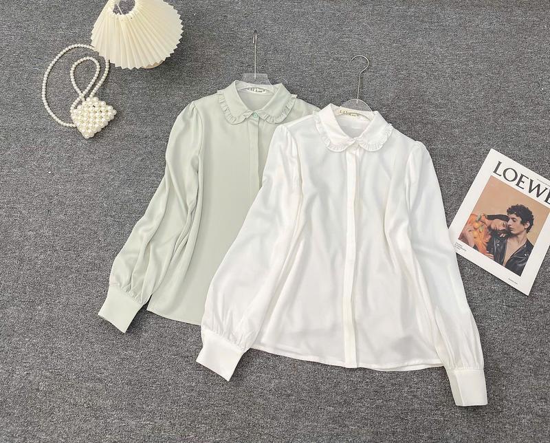 Áo Sơ Mi Nữ Lụa Tằm Trơn Cổ Sen Viền Bèo Lala Fashion Mã 4607 8