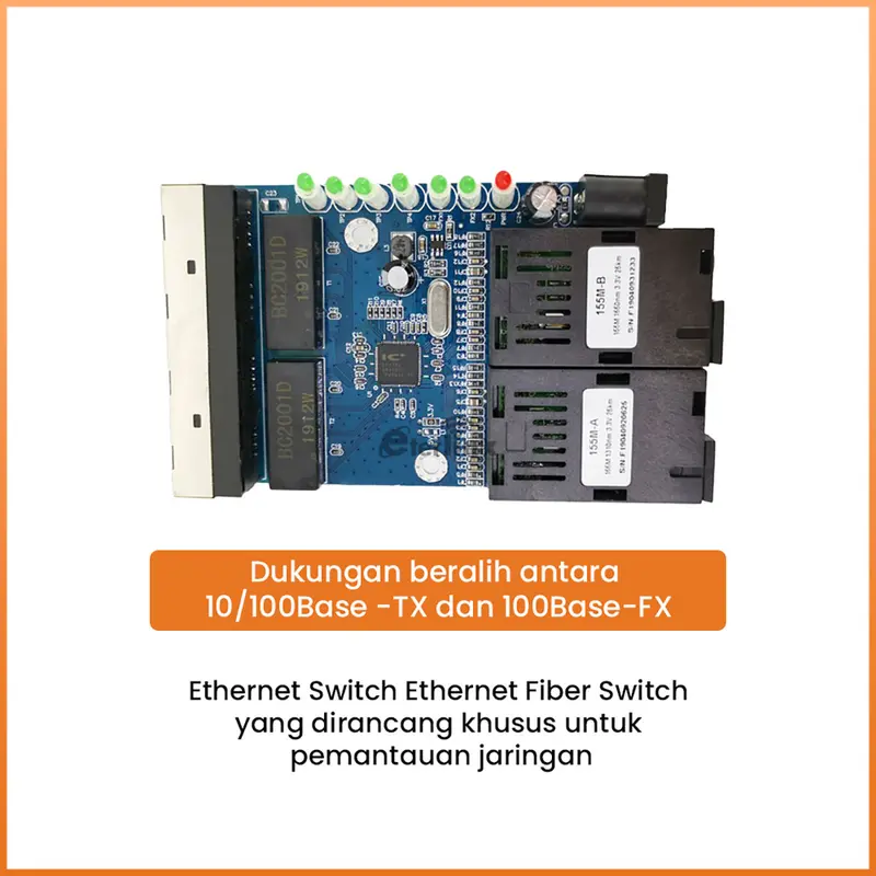 Support POE PCBA 10/100M 2F4E 2 SC 4 RJ45 Ethernet  PCBA Single Mode 5V-12V input 1