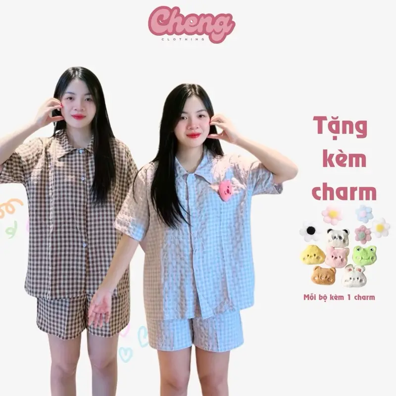 Set Bộ Nữ Kẻ Caro, Bộ Quần Áo Cheng Clothing Nhiều Màu Chất Đũi Nhăn Mềm Mại