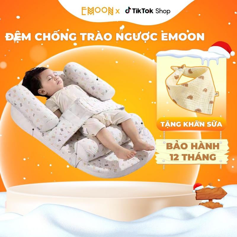 Đệm chống trào ngược, gối ngủ cho bé Emoon cao cấp có gối chặn kèm đai cố định giúp bảo vệ cột sống chobé