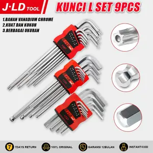 JLD Kunci L Panjang Pendek Set 9Pcs Ujung Segi Enam Hex Key Wrench Long Ball Point Hexagonal