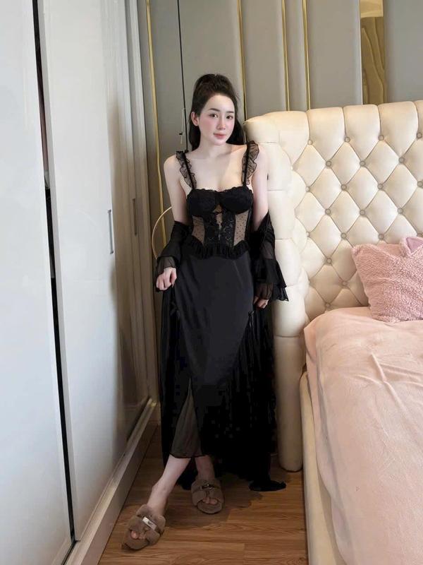 HT172 Váy ngủ sexy 2s cánh tiên dáng dài kèm ĐỆM LÓT,đồ ngủ lụa phối ren sang chảnh HT172 4