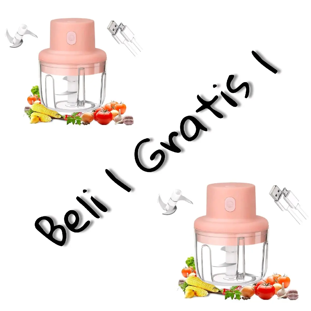Beli 1 Gratis 1 Blender Mini Portabel Blender Bumbu Tajam Blender Serbaguna Blender mini pink Blender Juice
