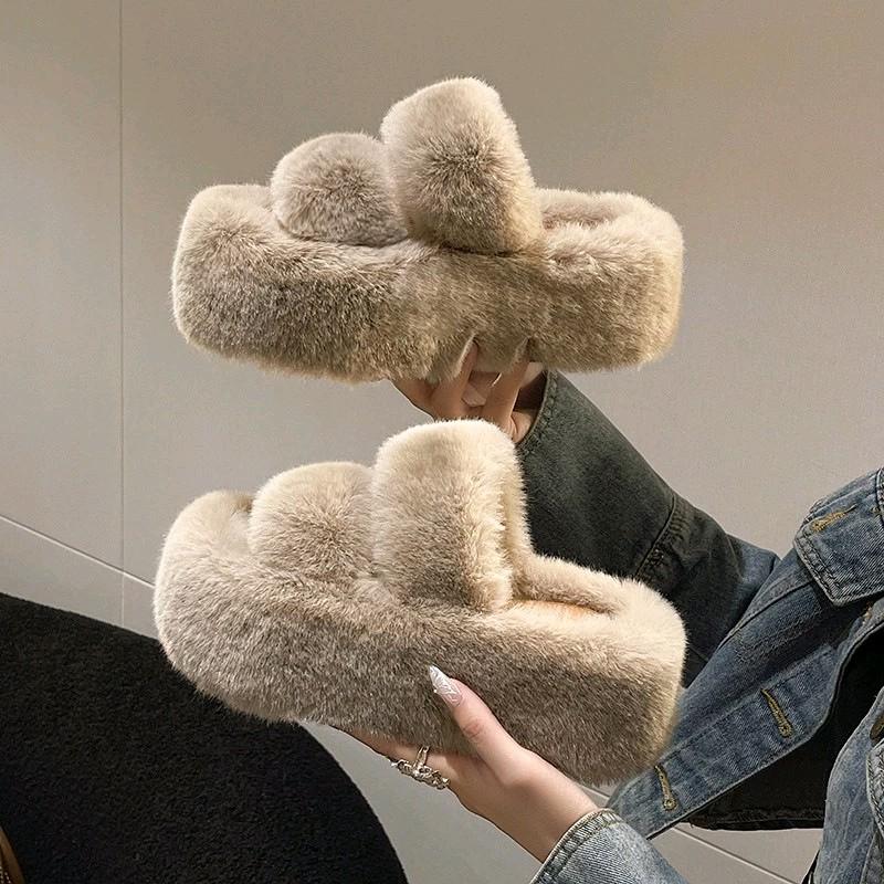  Dép Lông Đế Dày 6cm- 7cm đi mùa đông fom to chọn lùi 1 size ,Dép hai quai nữ phủ lông Thoải Mái Xin.h Xắn A01 