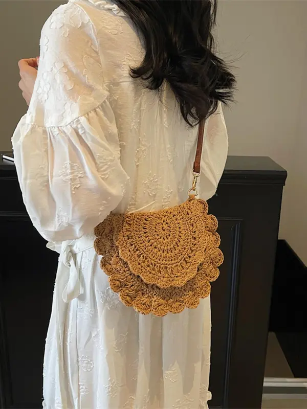 Women's Solid Color Straw Bag, Fashionable Hollow Out Crochet Design Crossbody Bag for Daily Used, Casual Trendy Versatile High-quality Daily Commuting Bag 7