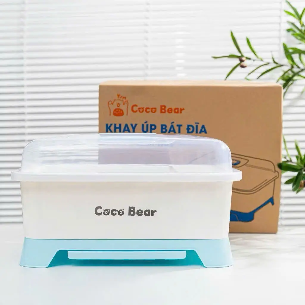 Rổ Úp Chén Bát Cho Bé Coco Bear, Có Nắp Đậy, Kèm Máng Hứng Nước, Úp Bình Sữa, Dụng Cụ Ăn Dặm
