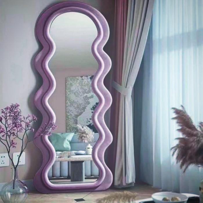 PROMO BIG SALE Cermin Aesthetic / Cermin Estetik / Irregular Wavy Mirror / Standing M - Pink, Standing 180x75 2