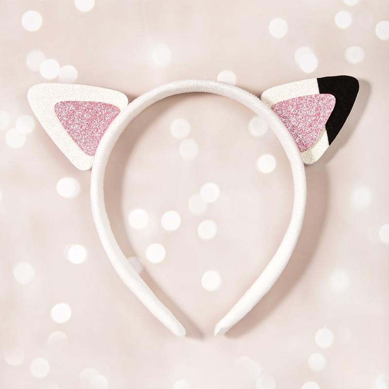 1pc Cute Cat Ear Headband with Glittery Pink Accents  Black & White Design for Parties, Christmas, New Years, Valentines Day, and Back-to-School Accessories, 3