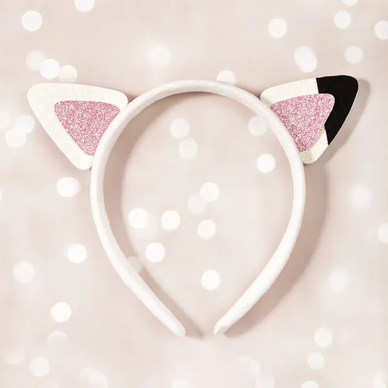 1pc Cute Cat Ear Headband with Glittery Pink Accents  Black & White Design for Parties, Christmas, New Years, Valentines Day, and Back-to-School Accessories, 3