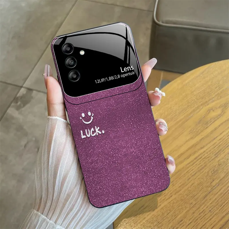 Casing cocok untuk Galaxy A55 5g,Casing ponsel kaca bermotif senyum-THYN-885 0