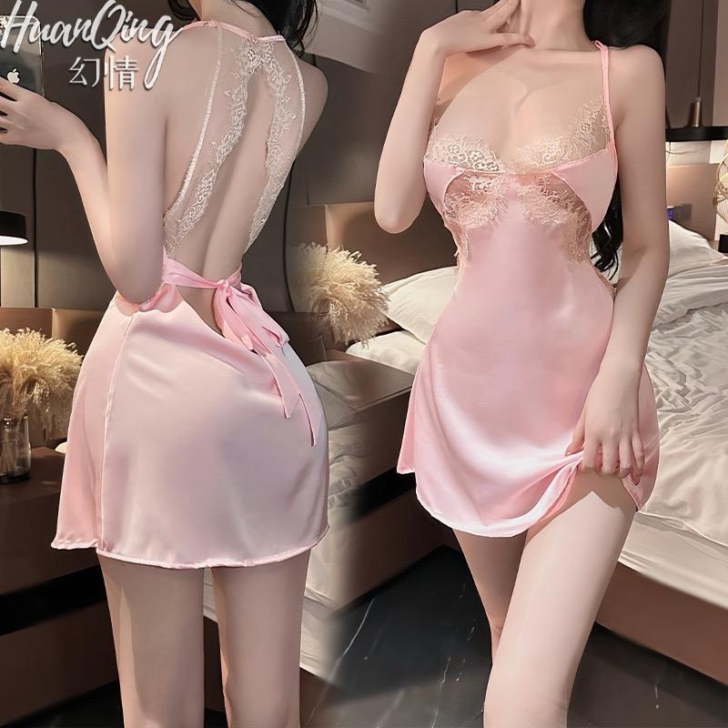 Váy ngủ 2 dây Nữ sexy Đầm ngủ lụa satin hở lưng quyến rũ tặng kèm chip Lụa Dress A007