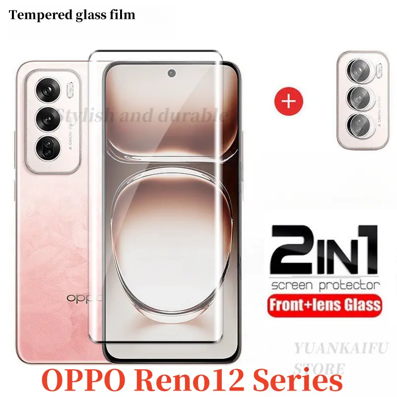 2in1 OPPO Reno12 12Pro 2024 Curved Tempered Glass Full Cover Front Film For OPPO Reno12 Pro Reno 12 12Pro 5G 2024 Back Lens Tempered Glass Film Screen Protector Tempered Glass Film