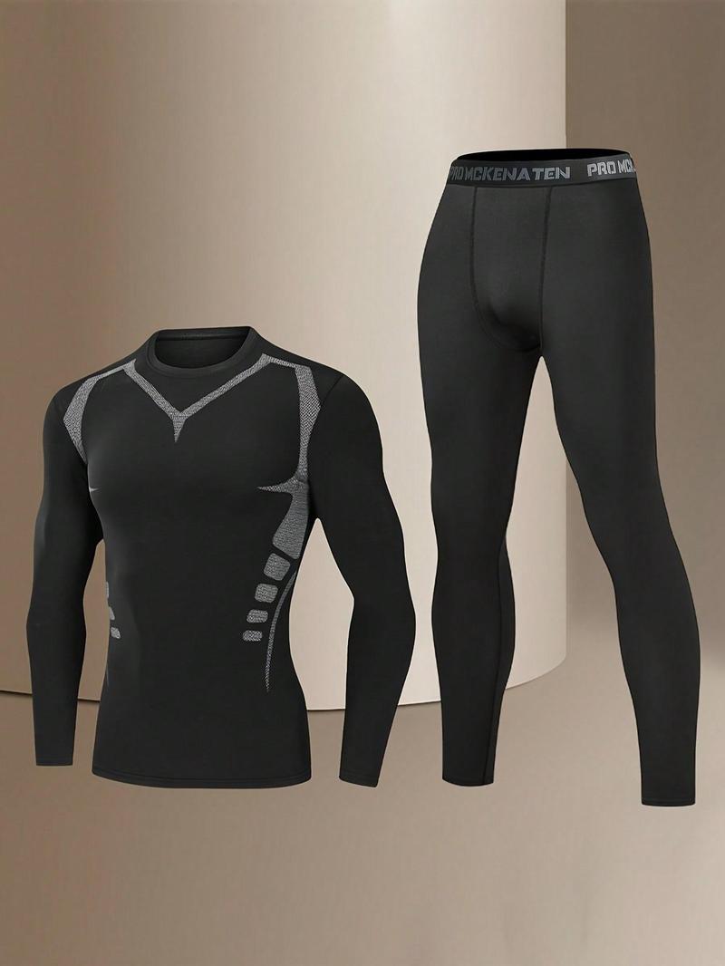 Product Introduction of Men's Long Sleeve Compression Tee & Leggings Set, Tight-fitting Breathable Comfortable Sports Set for Running & Workout, Men's Sportswear Set for Fall & Winter, Tracksuit 1