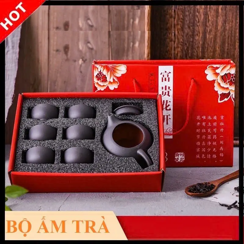 Bộ Ấm Trà Tử Sa Cao Cấp Sang Trọng - Quý Phái Gồm 1 Bình Kèm 6 Ly