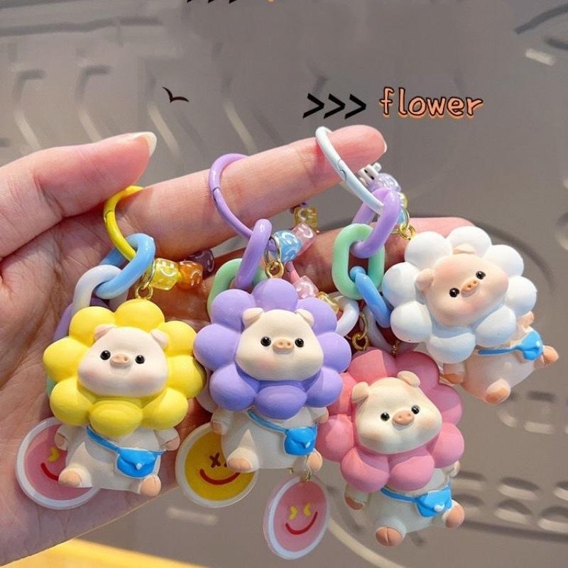 Sáng Tạo Hoạt Hình Heo Hướng Dương Móc Chìa Khóa Ba Lô Mặt Dây Chuyền Trang Trí Nhựa Móc Khóa Quà Tặng