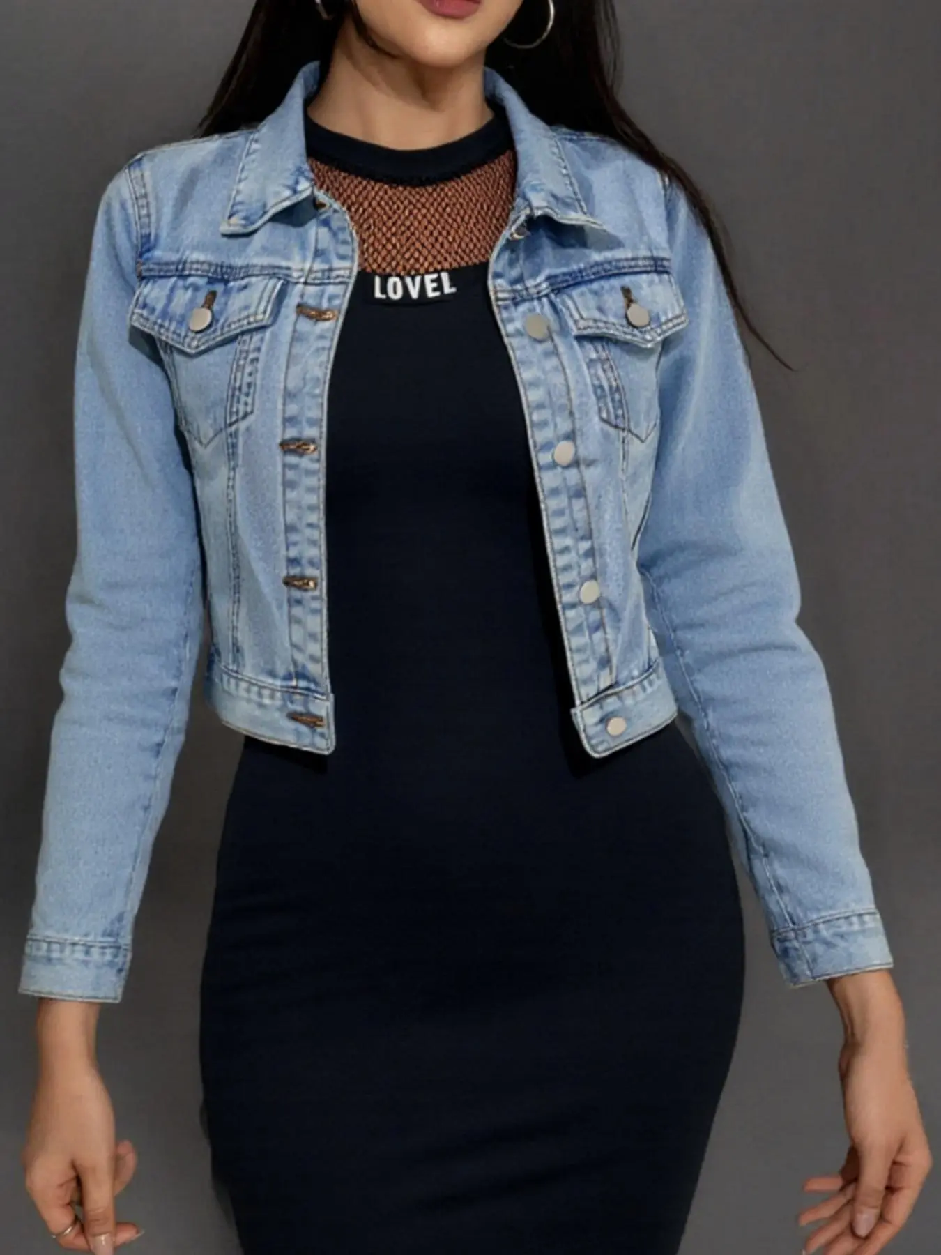 Women's Solid Button Fly Denim Jacket, Casual Long Sleeve Collared Denim Outerwear for Spring & Fall, Ladies Clothes for Daily Wear, Longsleeves Womenswear