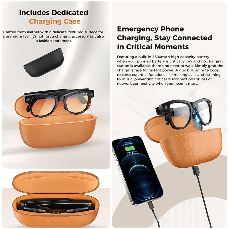 2026 AI Smart Glasses 4K HD Video 800W Camera 32GB WiFi Transfer Bluetooth Call Voice Assistant Chat GPT 3600mAh Charging Case - Image 3