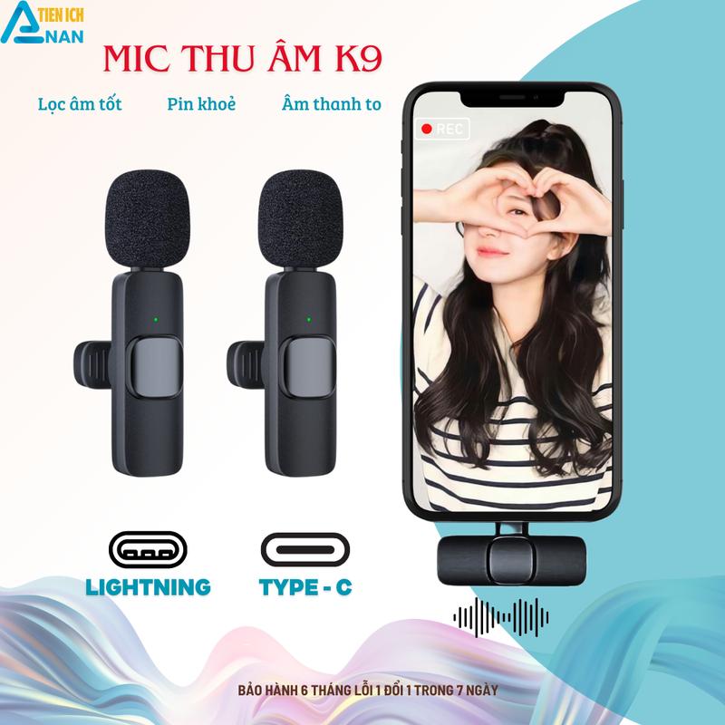  Thu Âm Cài Áo Không Dây K9 Lọc Tạp Âm Giảm Tiếng Ồn Chân Lightning Type C Dùng Livestream Video Ghi Âm Bảo Hành 6 Tháng   vlogs mic 