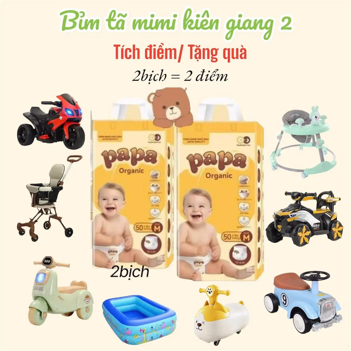 [ TẶNG QUÀ] Combo 100 miếng bỉm quần PAPA ORGANIC công nghệ Nhật, form to mềm mịn đủ size cho bé M-6XL Kem