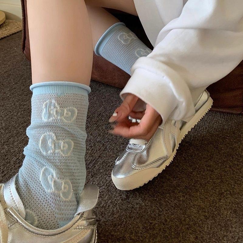 Product Introduction of Cartoon Sanrio Socks Cute Hello Kitty Bow Mid-tube Socks Cotton Thin  Mesh Hollow Breathable Socks Sweet Girly Heart Gifts 18