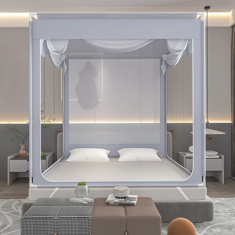 Màn chống muỗi, Gia dụng, Một mảnh, Bộ đầy đủ, Dày dặn, Có giá đỡ, Chống sốc, Đóng hoàn toàn, Dây kéo, Thích hợp cho giường ngủ, Rèm giường, Được lắp đặt trên giường 3