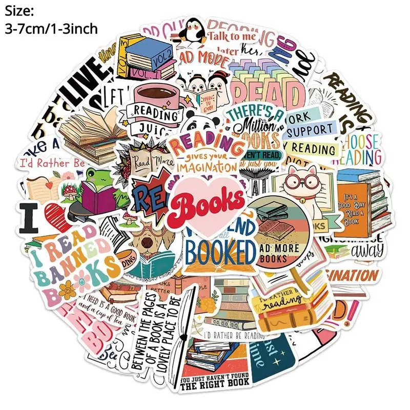50pcs Books Letter Sticker, Creative Kawaii DIY Sticker, Self Adhesive Creative Decal for Gifts Bottle Scrapbook Phone Case Guitar 3