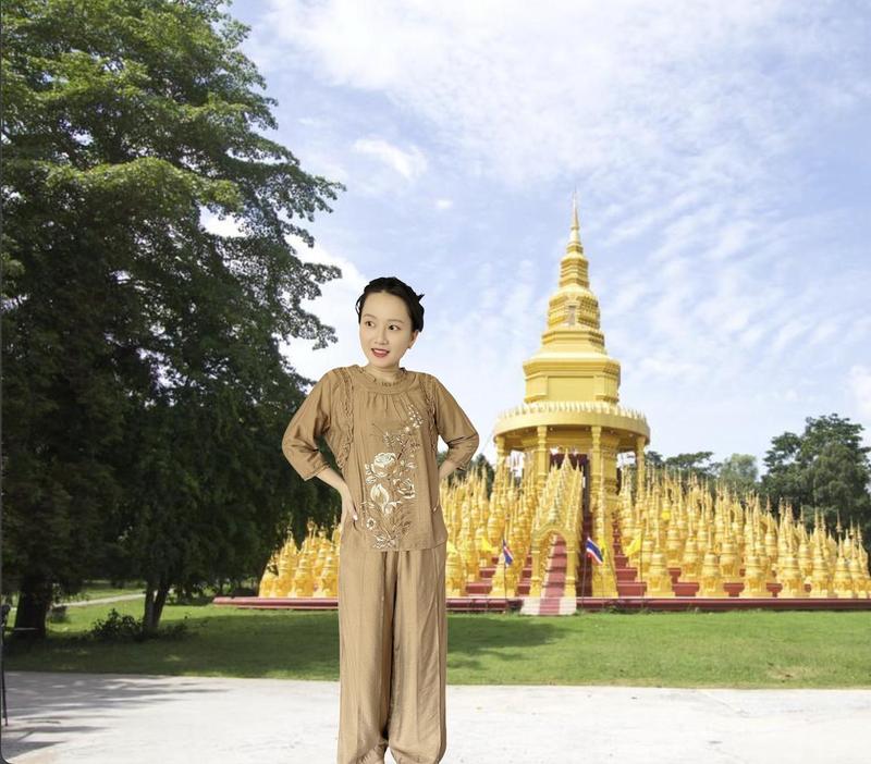 Bộ pháp phục phong cách trung niên tặng mẹ, tặng bà hoạ tiết in tinh tế truyền thống, chất liệu đũi nhật cao cấp Nữ Women Dress Áo Top Voi Jacket Nhung Quần xl đồng nâu 7