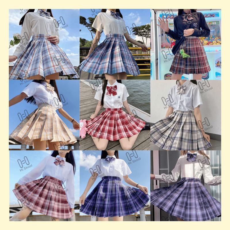 Chân váy JK ngắn dáng xòe xếp ly kẻ caro đồng phục nữ sinh Nhật Bản Hi Skool thời trang học đường TẶNG NƠ H0004