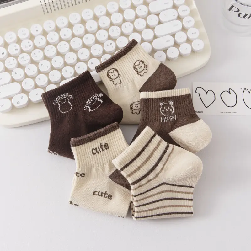 Tất cổ ngắn CHERRY chất liệu cotton, set 5 đôi họa tiết thêu dễ thương Nữ 4
