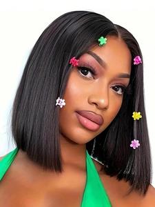 4x4 Straight Bob Wigs Human Hair, 150 Density T Part Lace Closure Bob Wigs, Remy Human Hair Middle Part Transparent Pre Cut Lace Front Wigs