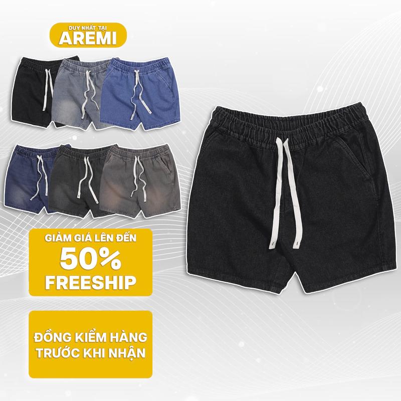 Quần short nam AREMI chất liệu JEAN cao cấp bền màu lưng thun form trên gối sang trọng trẻ trung