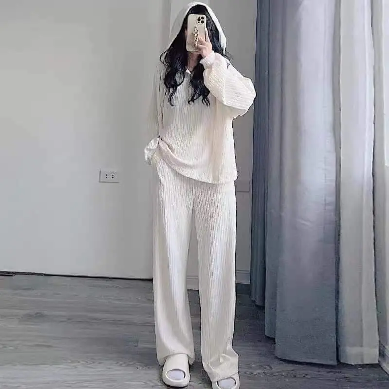 Bộ Len Gân Nữ Mặc Mùa Đông ,Áo Dài Tay Bo Chun Quần ống Suôn Co Giãn Thoải mái.Size 40-66kg - V05. Top