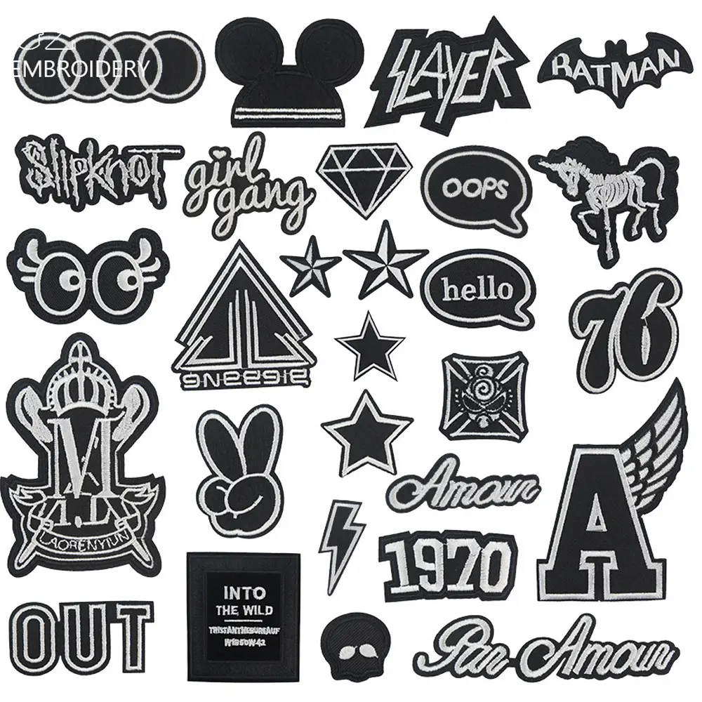 Qinchen Computer Embroidered Black Lightning Embroidered Cloth Stickers Seamless down Jacket Shoes and Hat Decoration DIY Patch Embroidery Badges Cartoon Patch Iron On Patches