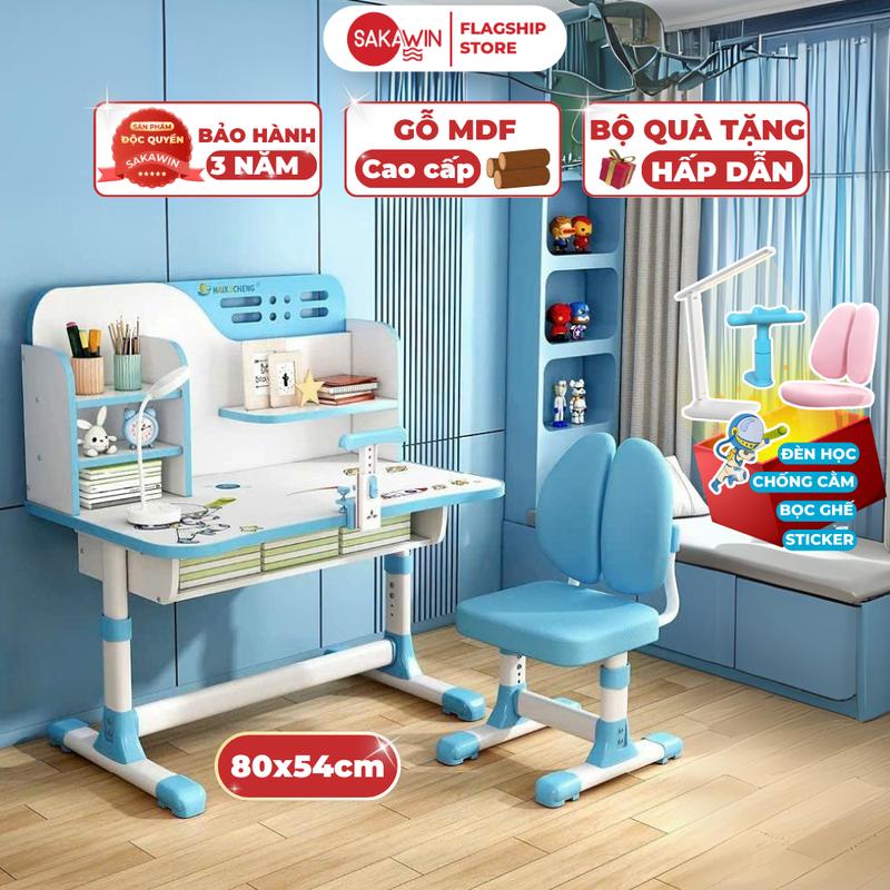 Bộ bàn học chống gù Sakawin SA01 Nâng hạ chiều cao linh hoạt Dễ dàng Giá sách nhiều ngăn đa dạng Phù hợp cho bé từ 3-10 tuổi