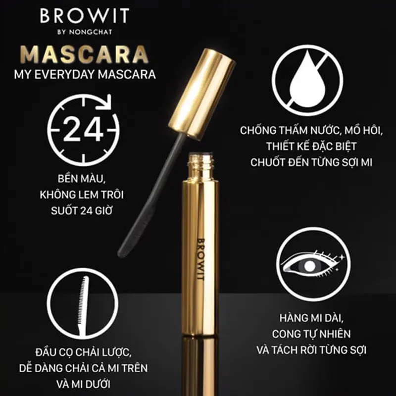 Mascara browit nongchat Thái làm dày dài mi không lem trôi dùng cho makeup chuyên nghiệp - Dora Beauty 2