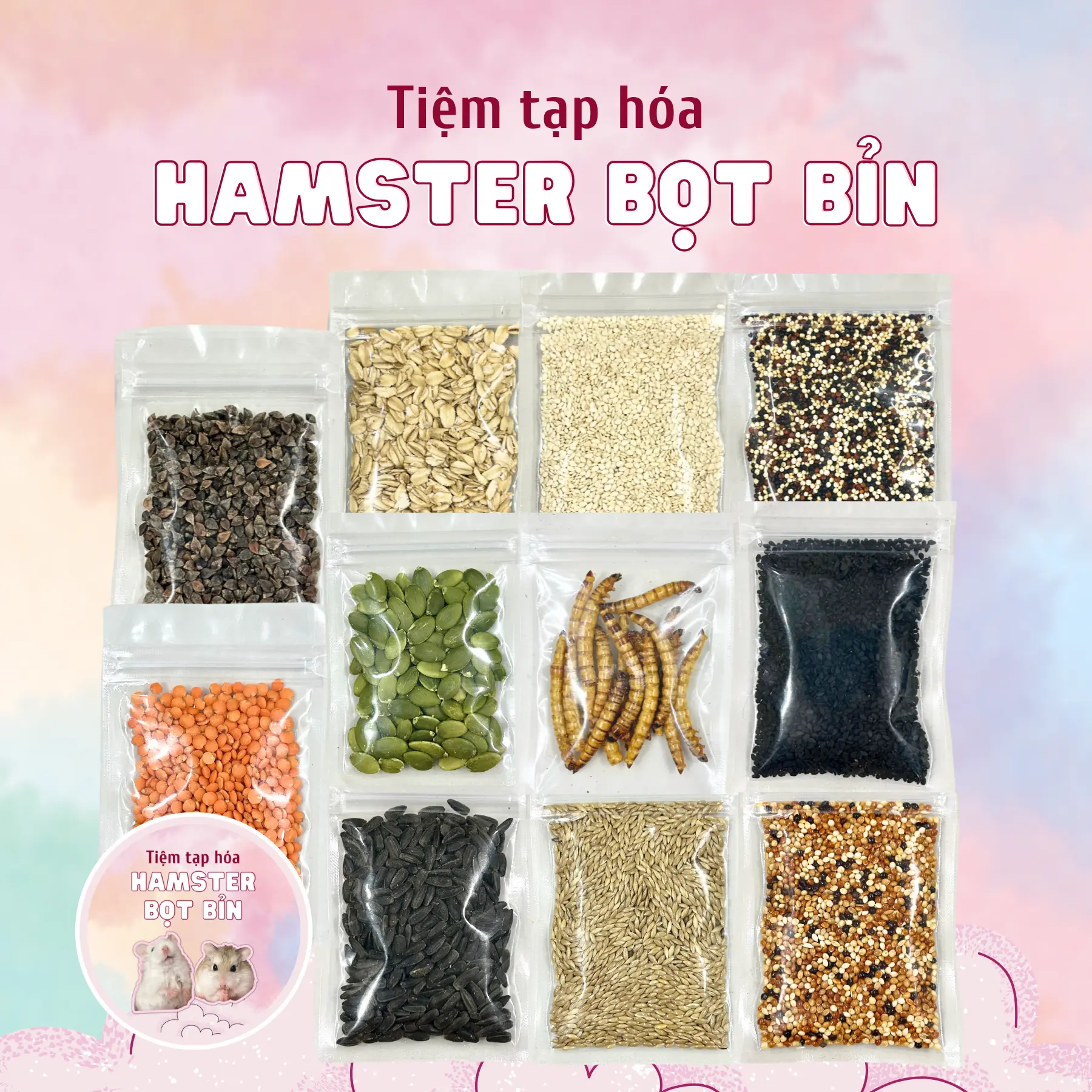 Thức ăn cho hamster, sâu sấy khô, hạt bổ sung, hạt ăn dặm cho hamster, chim, vẹt