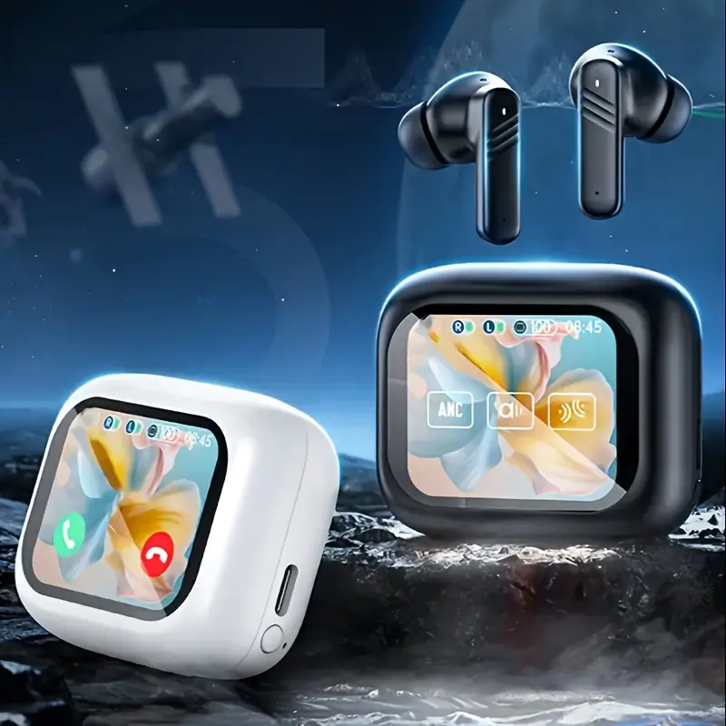 Wireless Earbuds With 2.01 Inch LED Full-Color Touch Screen, Stereo In-Ear Earphones, ANC Noise Reduction, Long-Lasting Lithium Battery Wireless Music and Gaming Headset for iOS and Android Devices