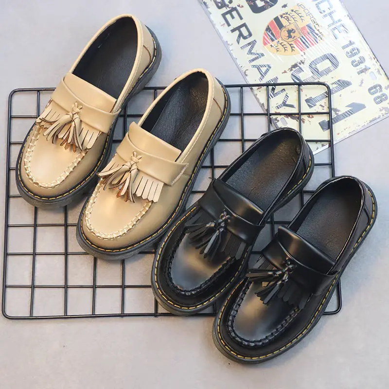 FeeTa New Korea classic Mid Heel Loafers Women Business/Casual Pu leather tassel Black Shoes Ballroom Bedroom Slipon Girl Walking Shoes Footwear