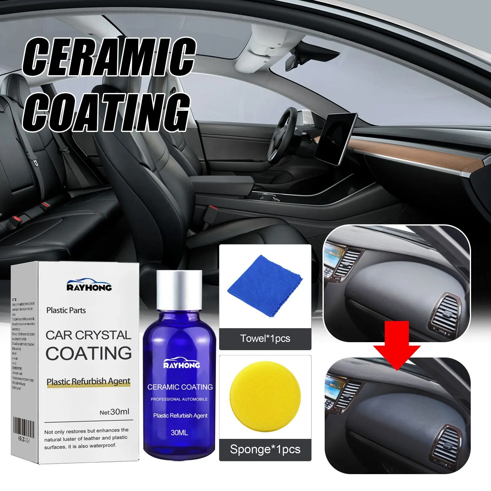 Car Plastic Renovation Crystal Plating Liquid Dashboard Interior Cleaning Decontamination Dustproof Renovation Brightening Coating