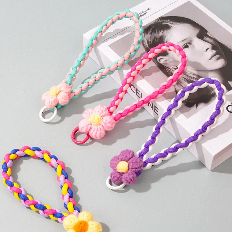 Mobile Phone Strap Wrist Color Woven Flower Mobile Phone Lanyard Creative Short Woven Lanyard Phone Case Key Ring