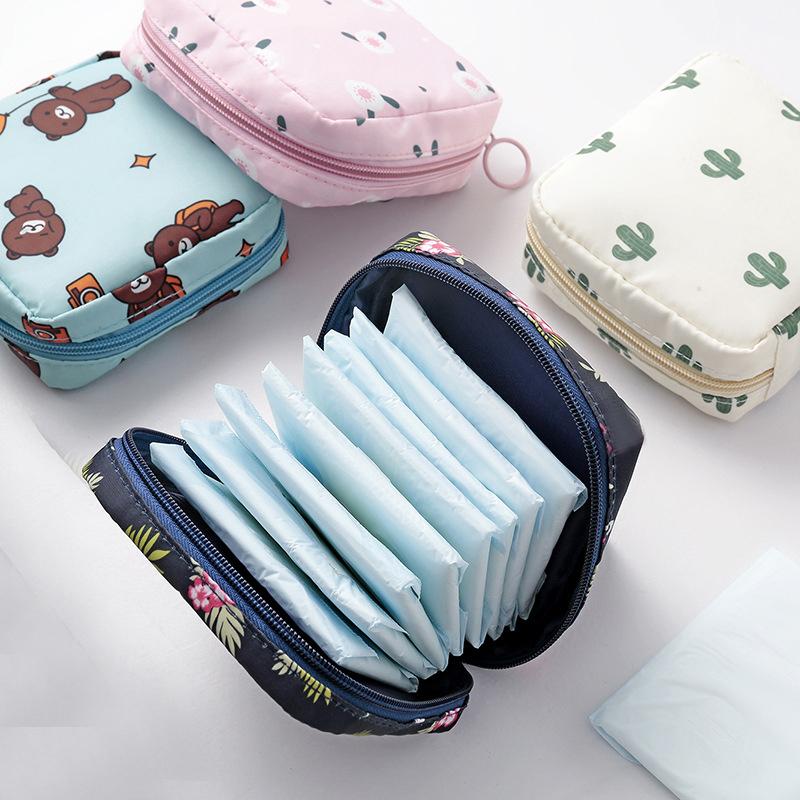 Product Introduction of Women Sanitary Napkin Tampon Storage Bag Cute Sanitary Pad Pouches Portable Makeup Lipstick Key Earphone Data Cables Organizer 11