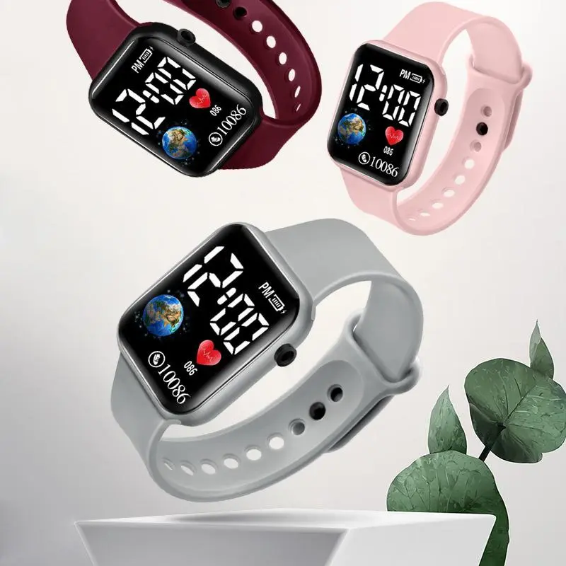 Đồng Hồ Đeo Tay Điện Tử, Mặt Số Vuông, Thời Gian Chính Xác, Dây Đeo Silicon, Thích Hợp Cho Học Sinh Và Trẻ Em, Đồng Hồ Đồng Hồ Đeo Tay Kỹ Thuật Số LED, Tương Thích Với Các Hoạt Động Ngoài Trời