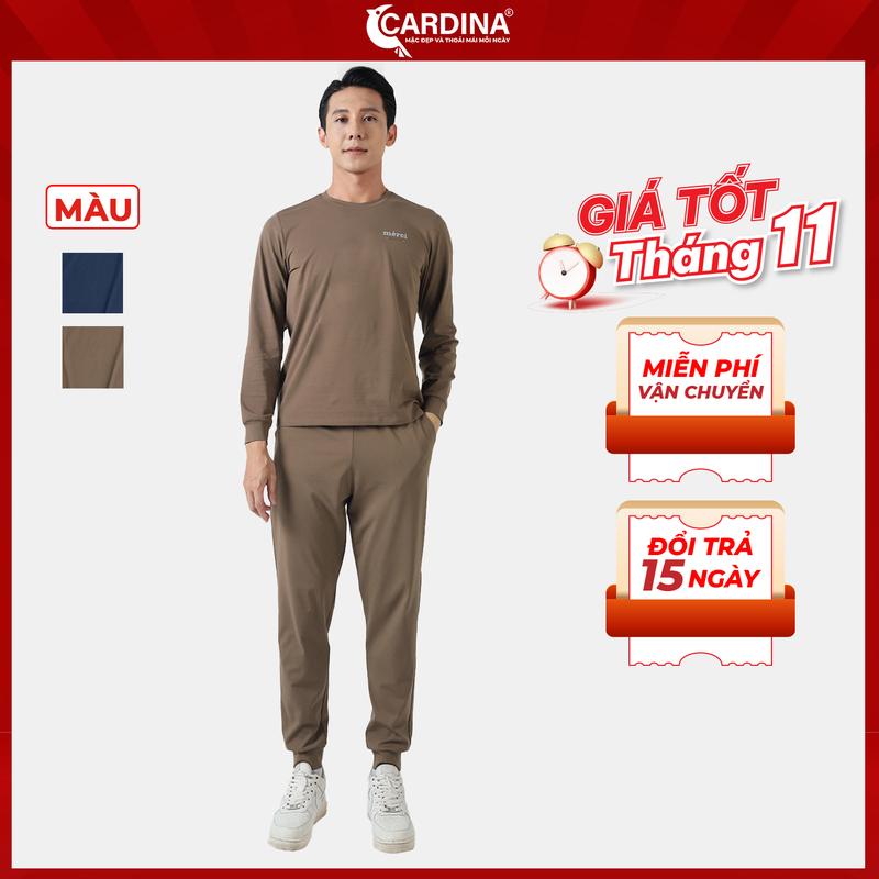 Đồ Bộ Nam CARDINA Chất Cotton Cao Cấp In Chữ Áo Dài Quần Dài Bo Gấu Kiểu Dáng Thể Thao 2BTM03 Sport Chạy Bộ Tập Thể Dục Tập Gym